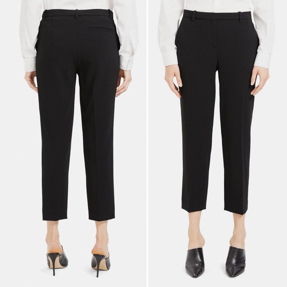 Theory Cropped Slim Pant Black Admiral Crepe Classic Dress Pants Women’s Size 2